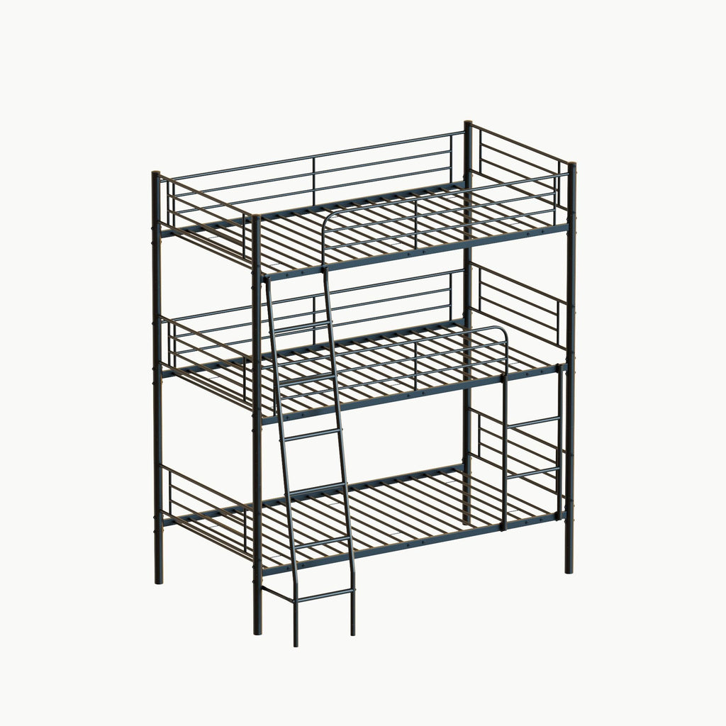 Twin Size Metal Triple Bunk Bed For Bedroom And Dormitory, Convertible Into 3 Separate Beds - Black