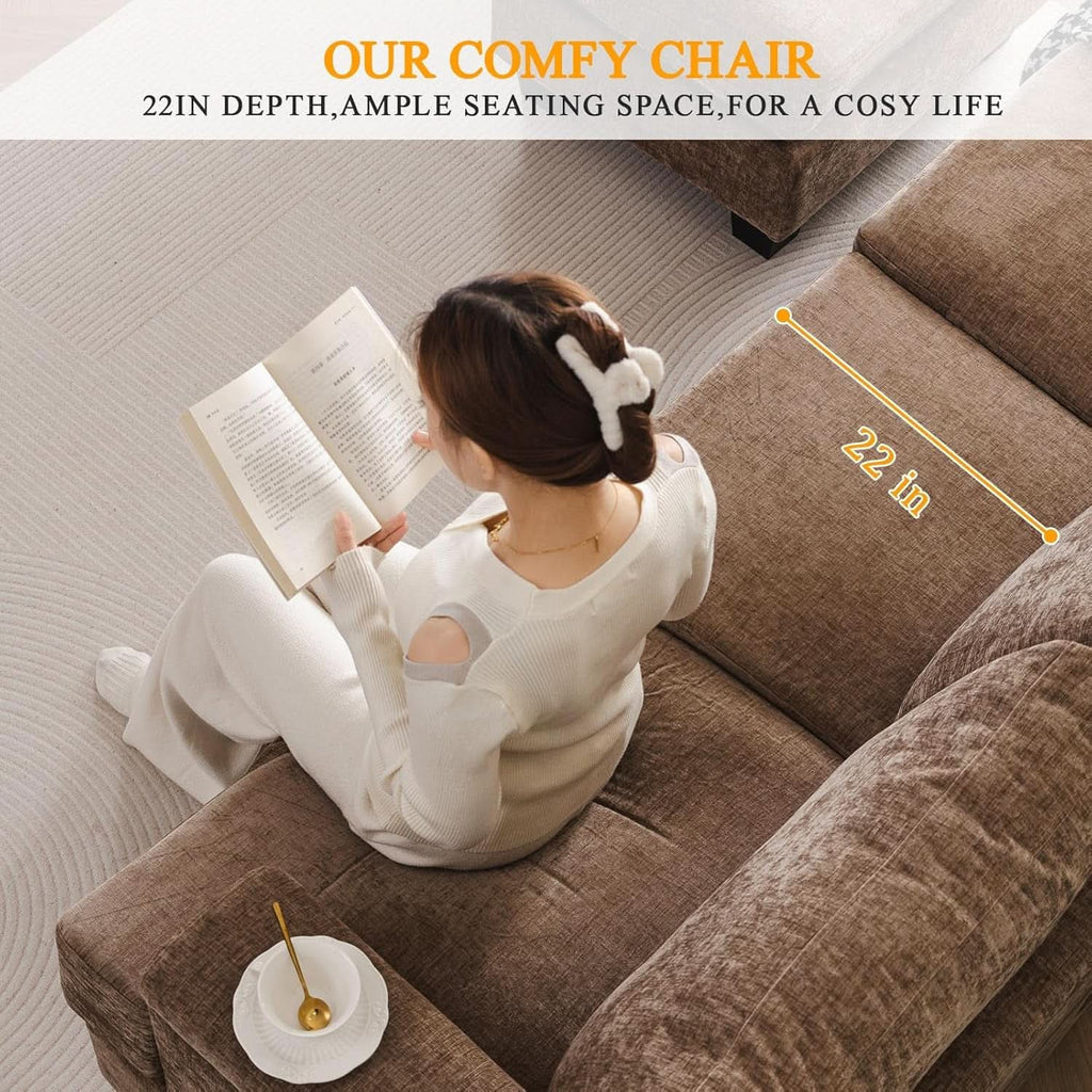 85 Inch L Shaped Couch Armrest Organizer Movable Ottoman