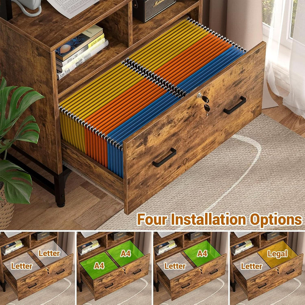 File Cabinet With Charging Station Lockable Vertical Filing Cabinet Rustic Brown