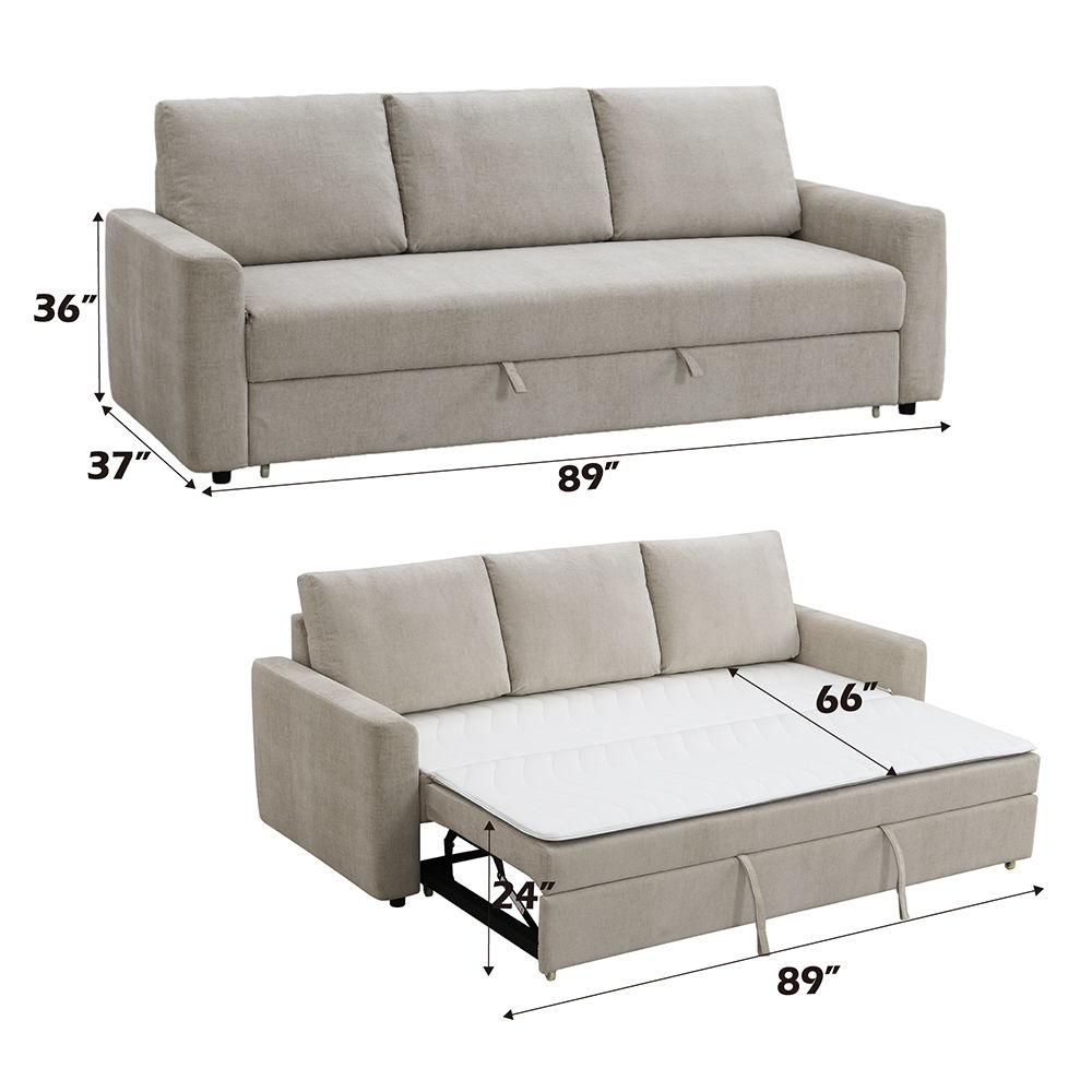 Leira - Sofa With Sleeper - Beige Linen