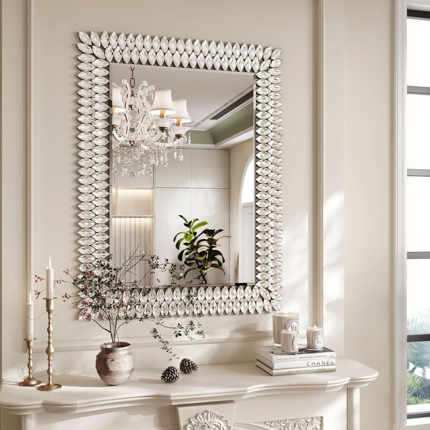 30X40 Inches Jeweled Bathroom Wall Mirror Large Rectangle Vanity Decor