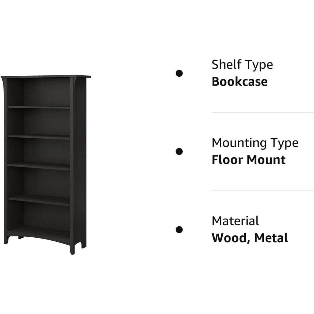 Vintage Black Bookcase With Adjustable Shelves For Home