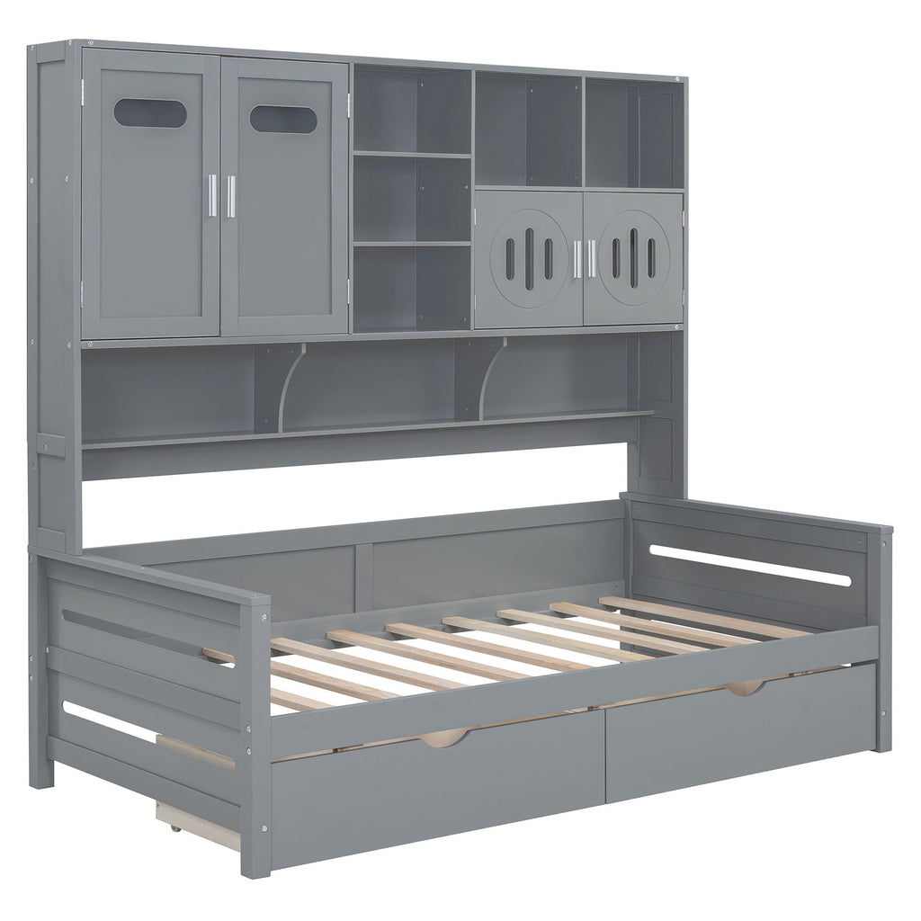 Daybed With All-In-One Cabinet And Shelf