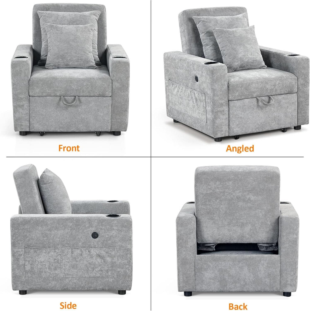 Convertible Sleeper Chair Bed With Linen Upholstery