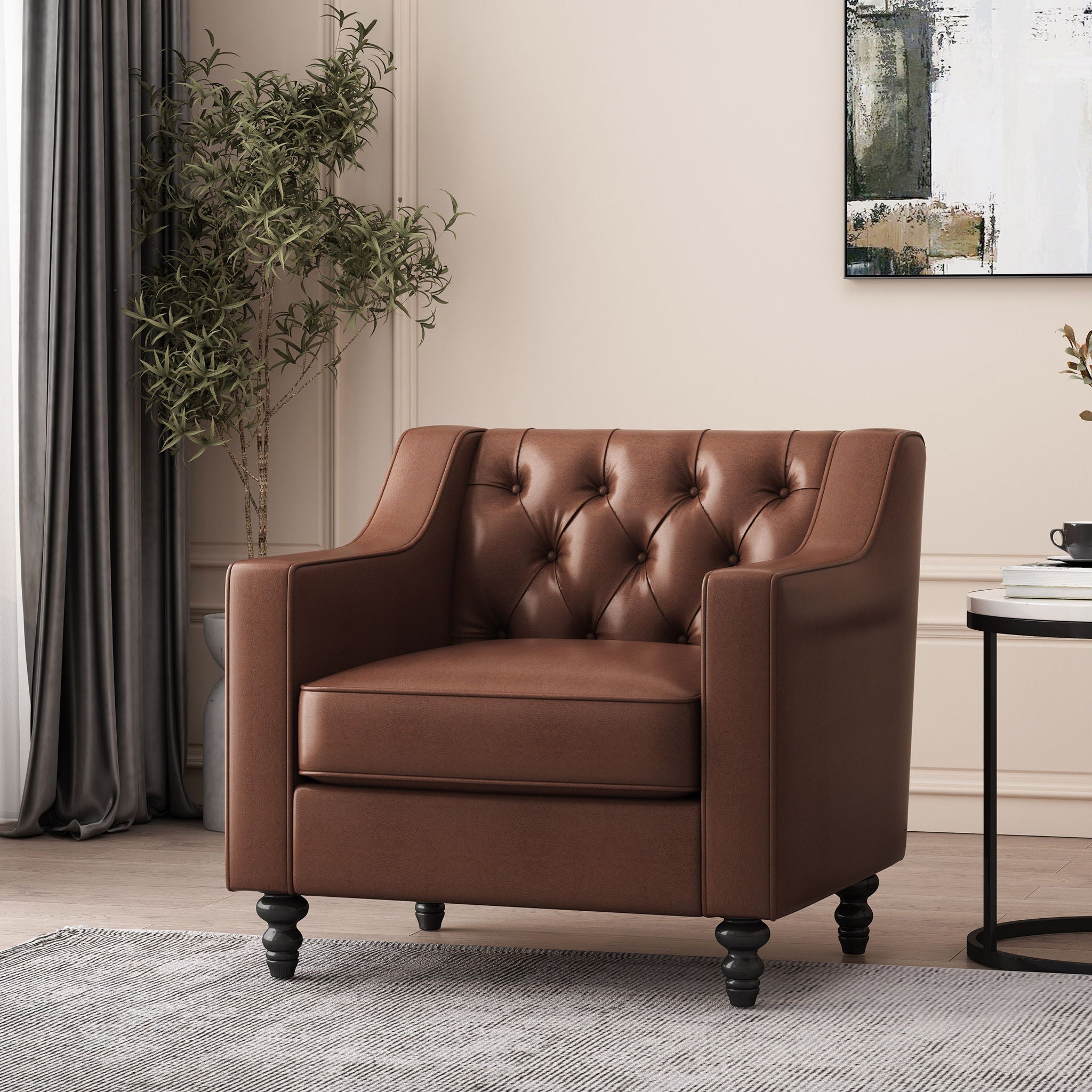 Contemporary Club Chair With Button Tufting And Birch Wood Legs