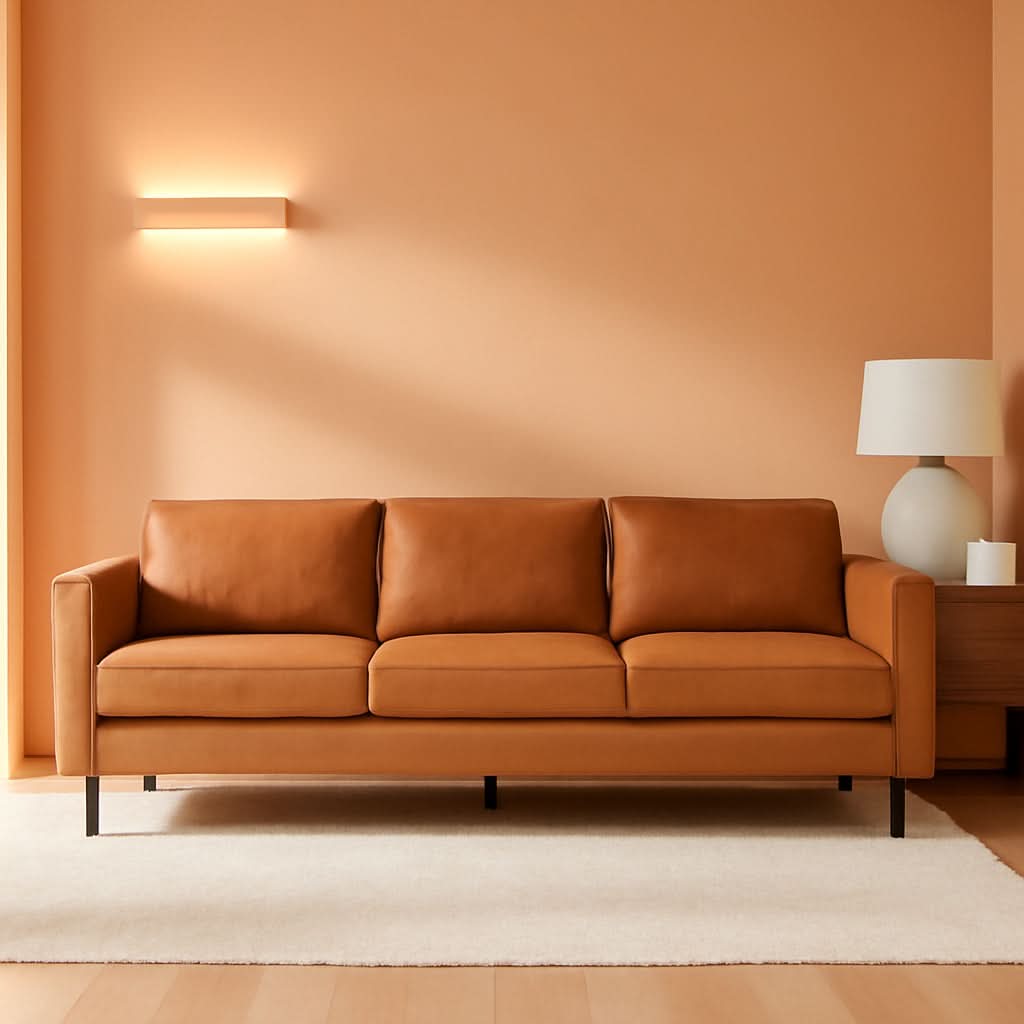Leather Sofa 90 Inch Cognac Tan Brown Italian Nappa