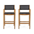 Outdoor Barstool With Woven Wicker And Frame (Set of 2) - Teak