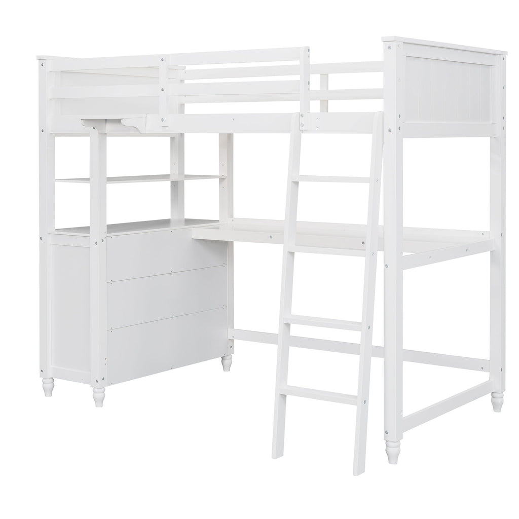 Loft Bed With Drawers With Desk And Shelves