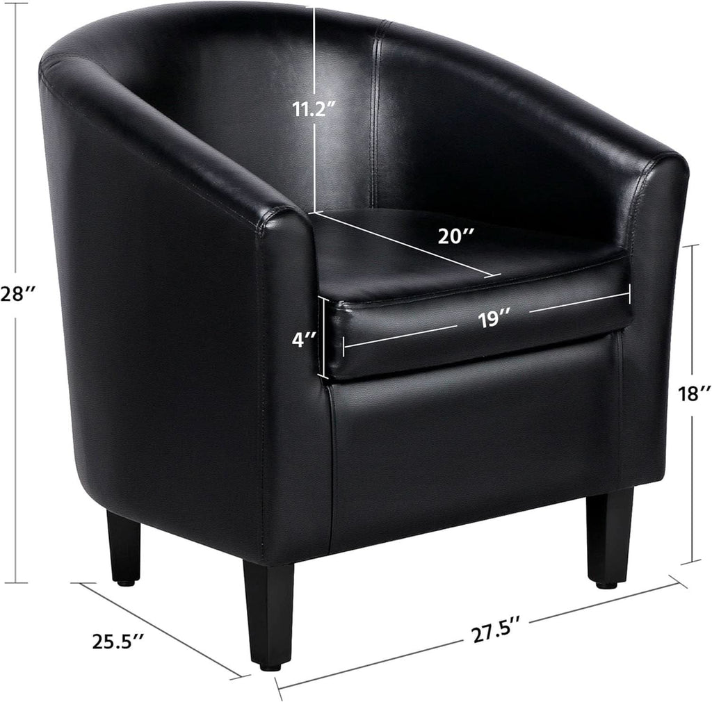 Black Synthetic Leather Barrel Armchairs With Cushions
