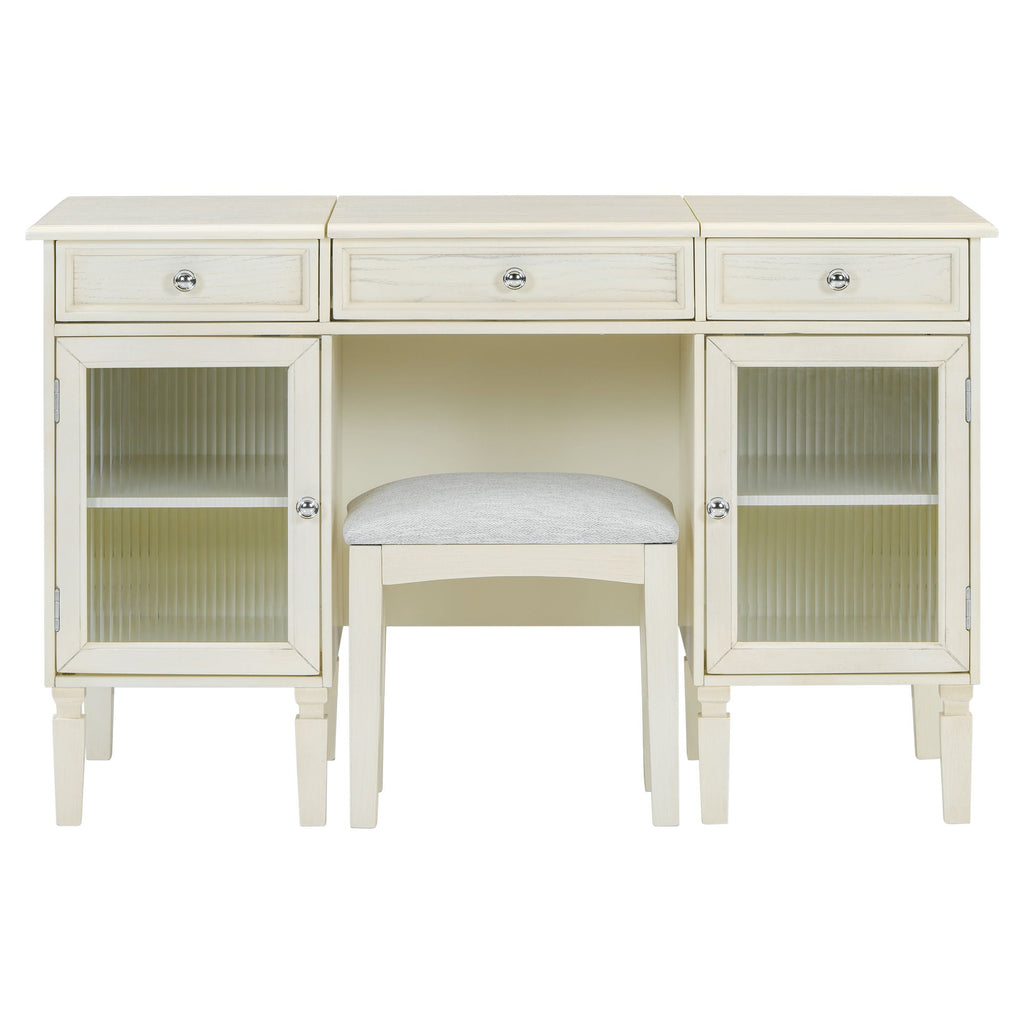 Multi Functional 2 In 1 Vanity Desk With Flip Top Mirror Material - White Oak