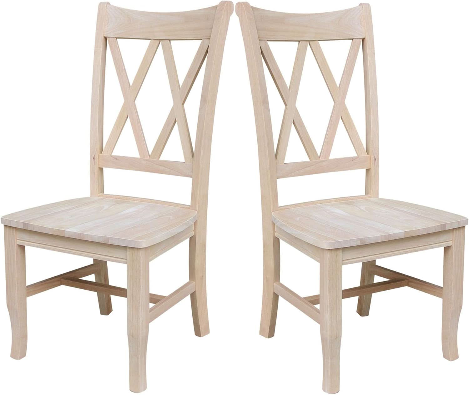 Two Unfinished Parawood Dining Chairs With X Back