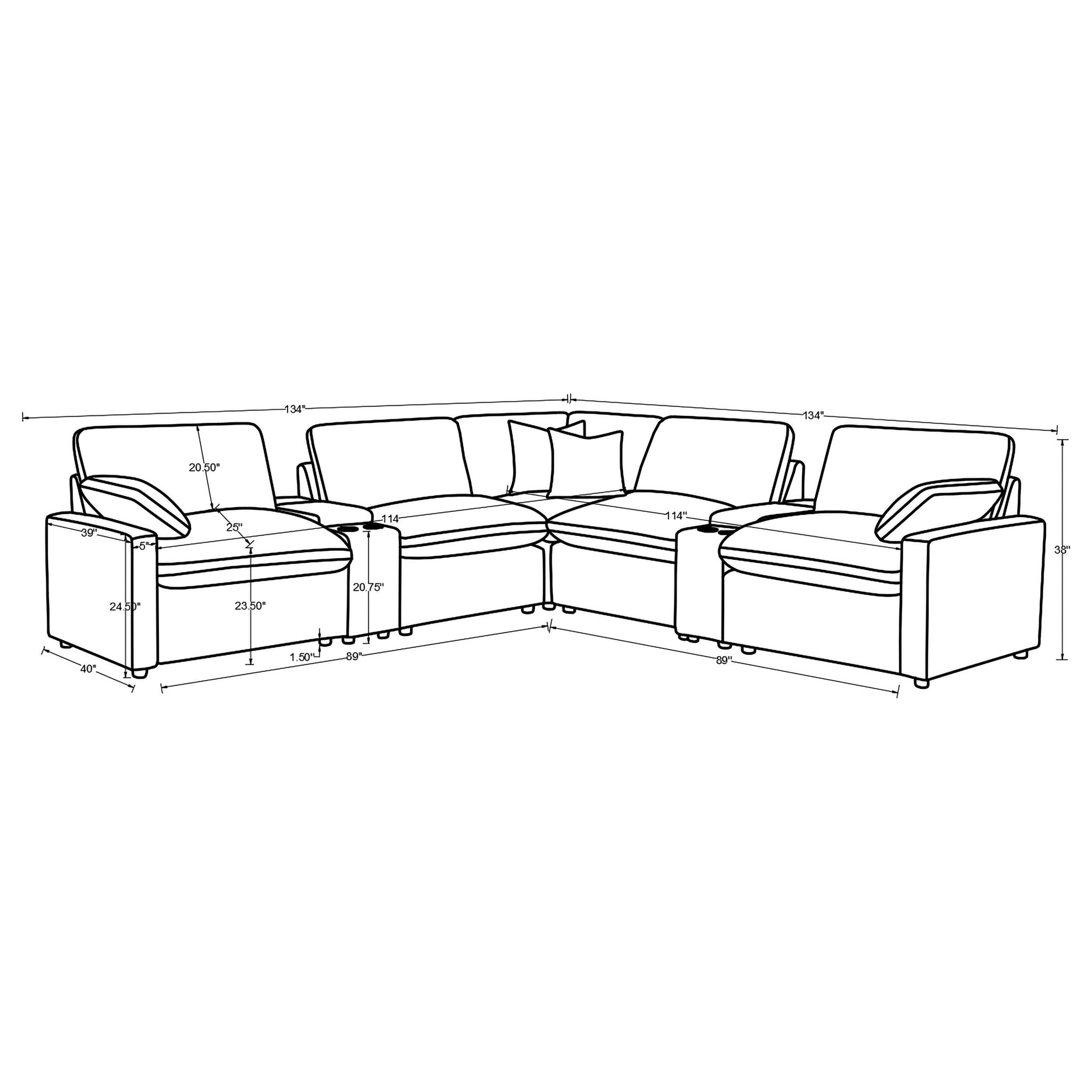 Modular Power Reclining With Lift Top Consoles, 7 Piece Configuration - Dark Gray