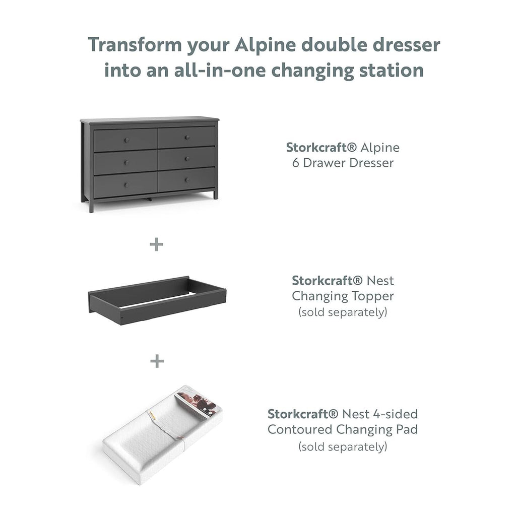 Alpine Gray 6 Drawer Dresser GREENGUARD Gold Certified