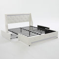 Wingback Upholstered Bed Frame With LED Lights, Charging Station