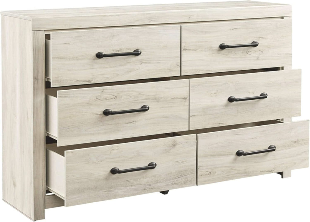 Cambeck Farmhouse Industrial 6 Drawer Dresser Whitewash