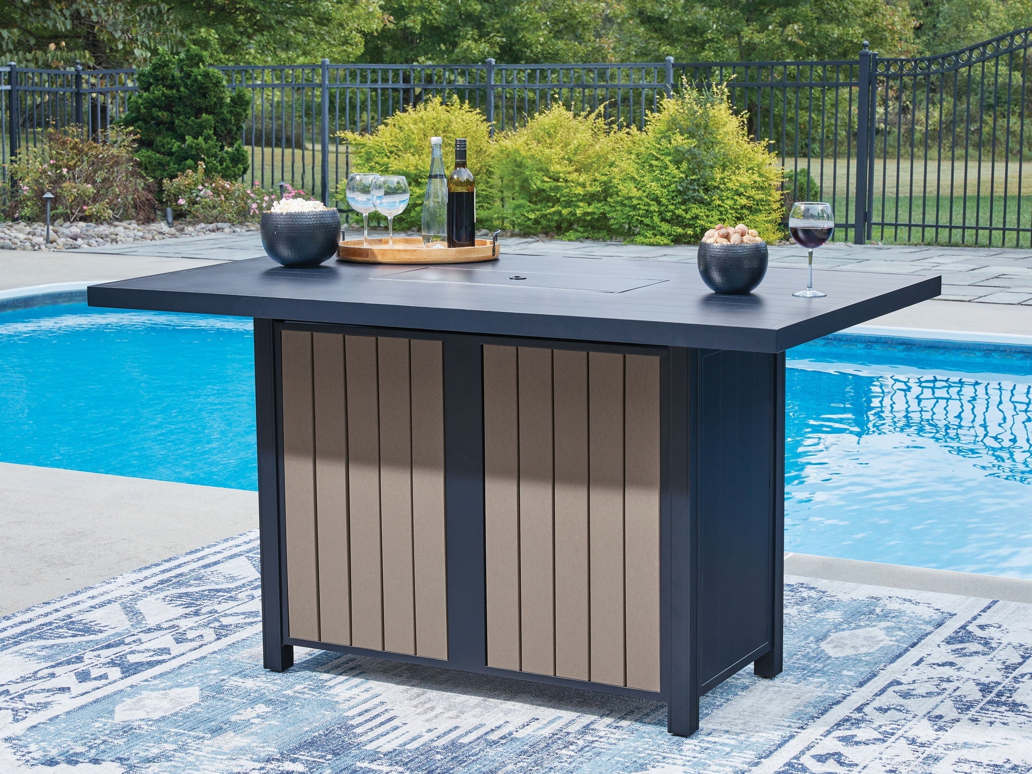 East Beach - Rectangular Bar Table With Fire Pit - Blue