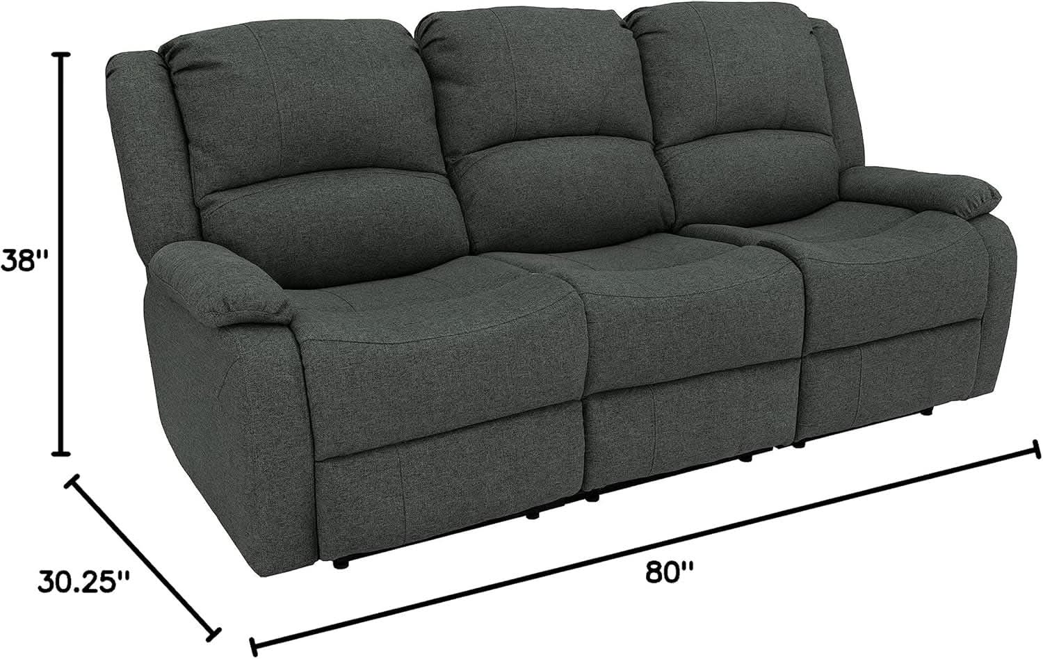 80-Inch RV Triple Recliner Sofa With Convertible Console