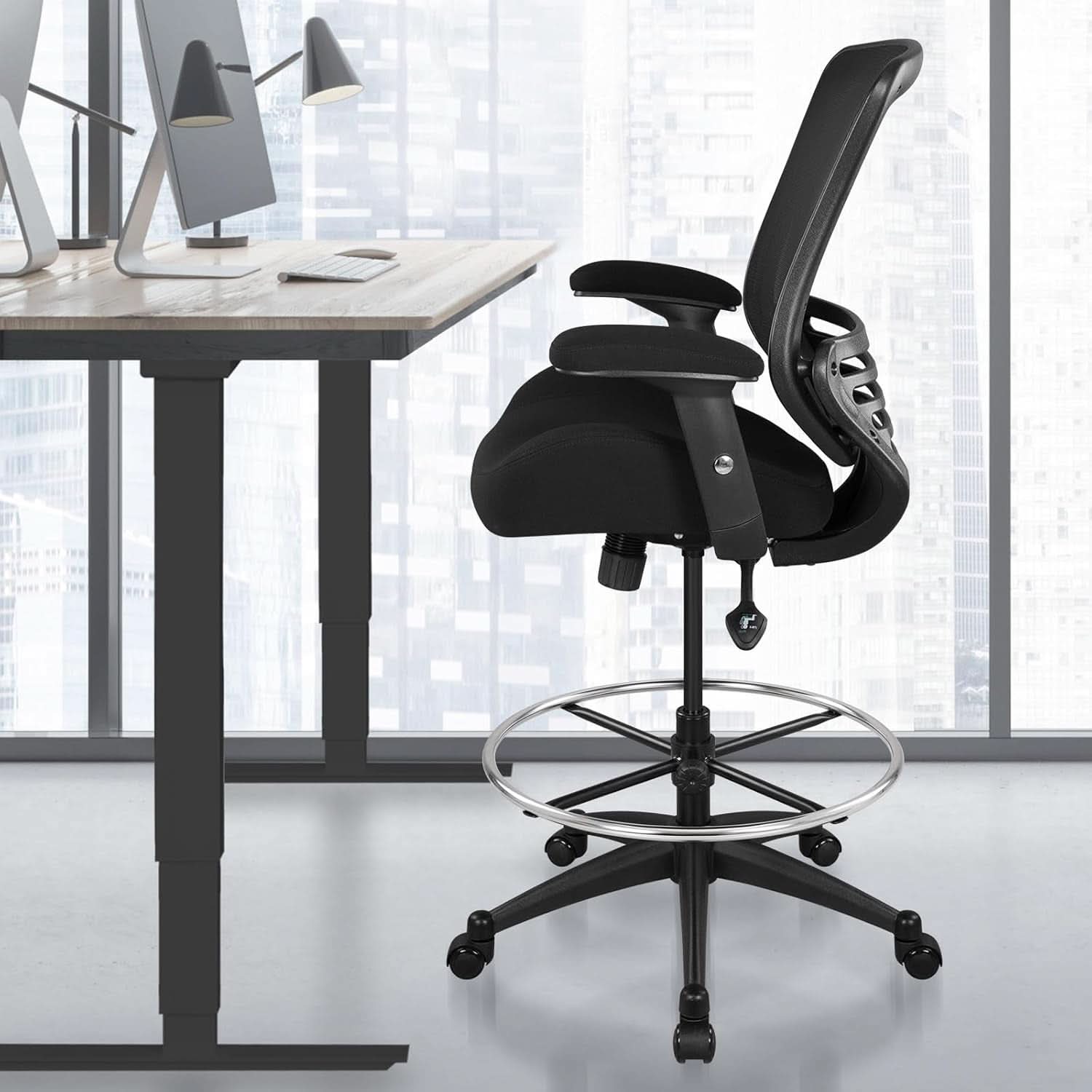 400Lbs Ergonomic Drafting Chair Height Adjustable Foot Ring