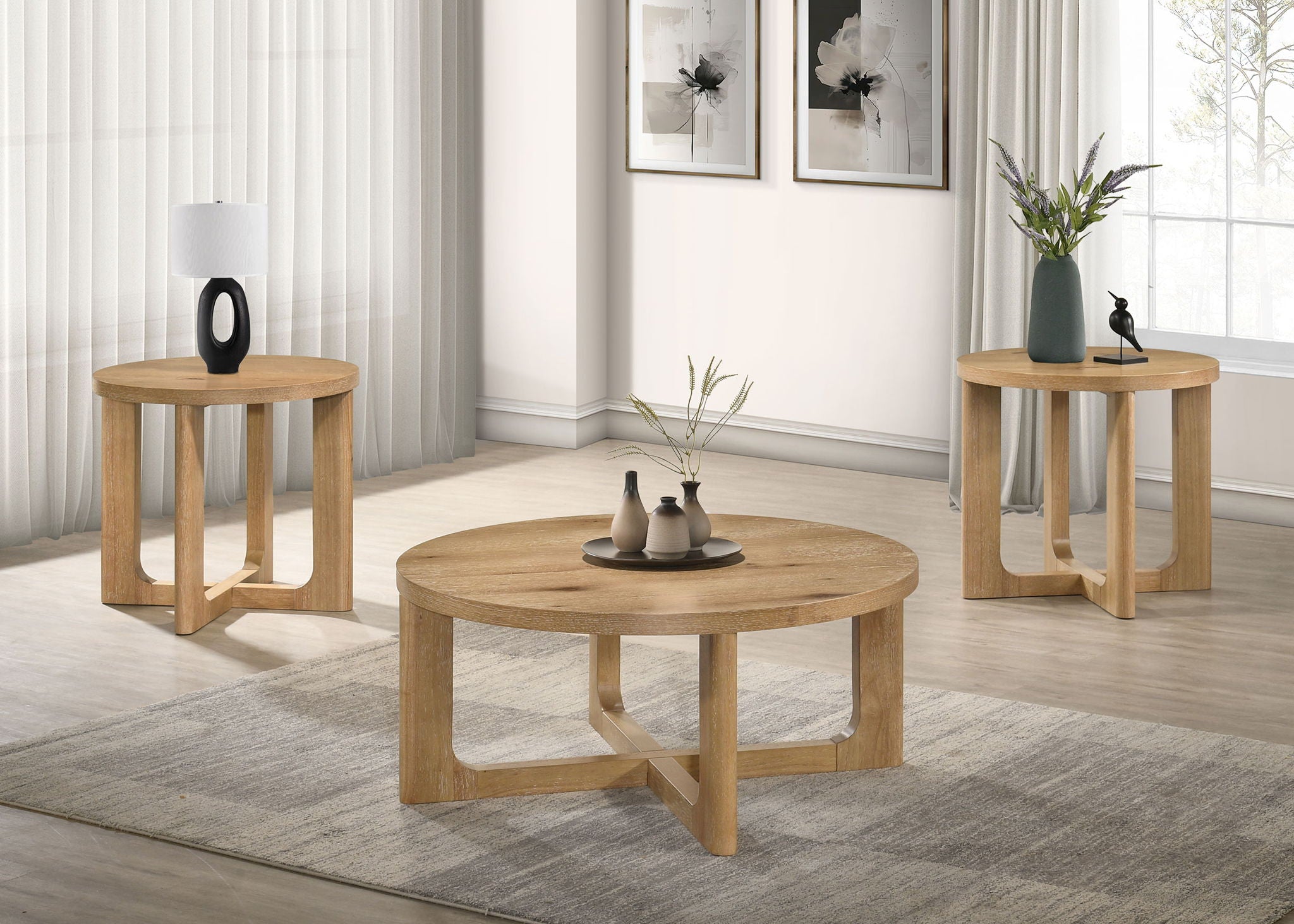 Kessler Round Sculptural Wood End Table Light Oak
