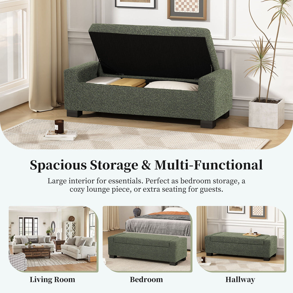Textured Fabric Ottoman Bench With Hinged Lid