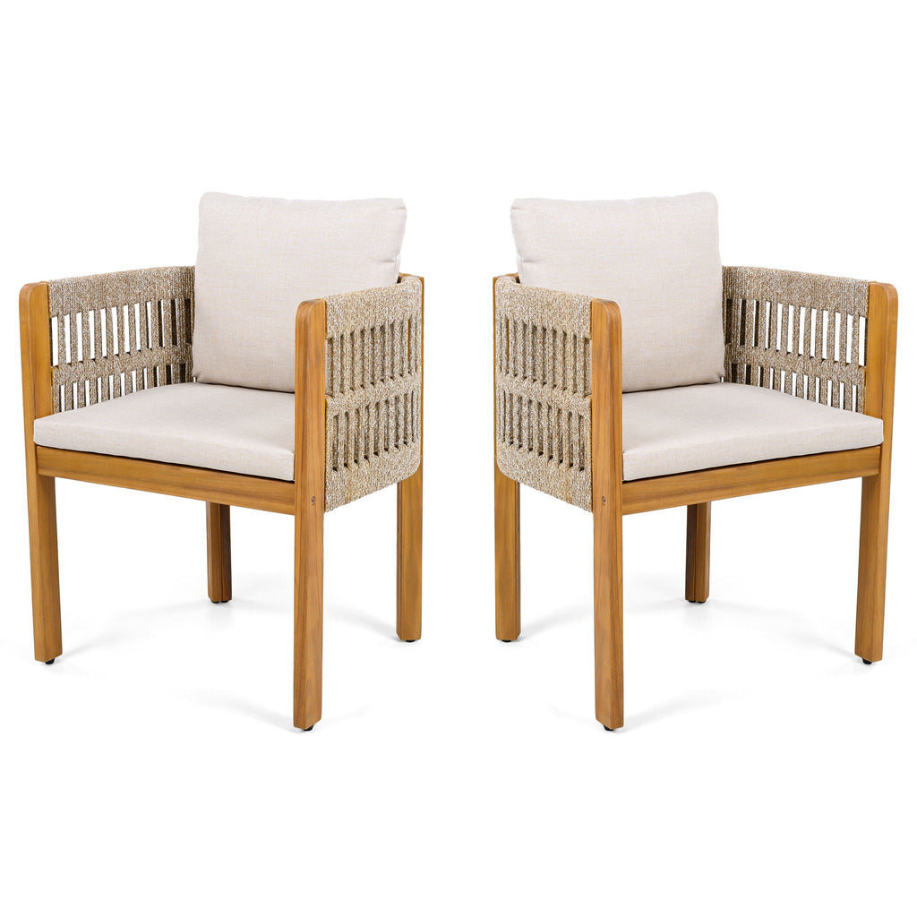 Outdoor Dining Chairs With Mix Rope Handles (Set of 2)