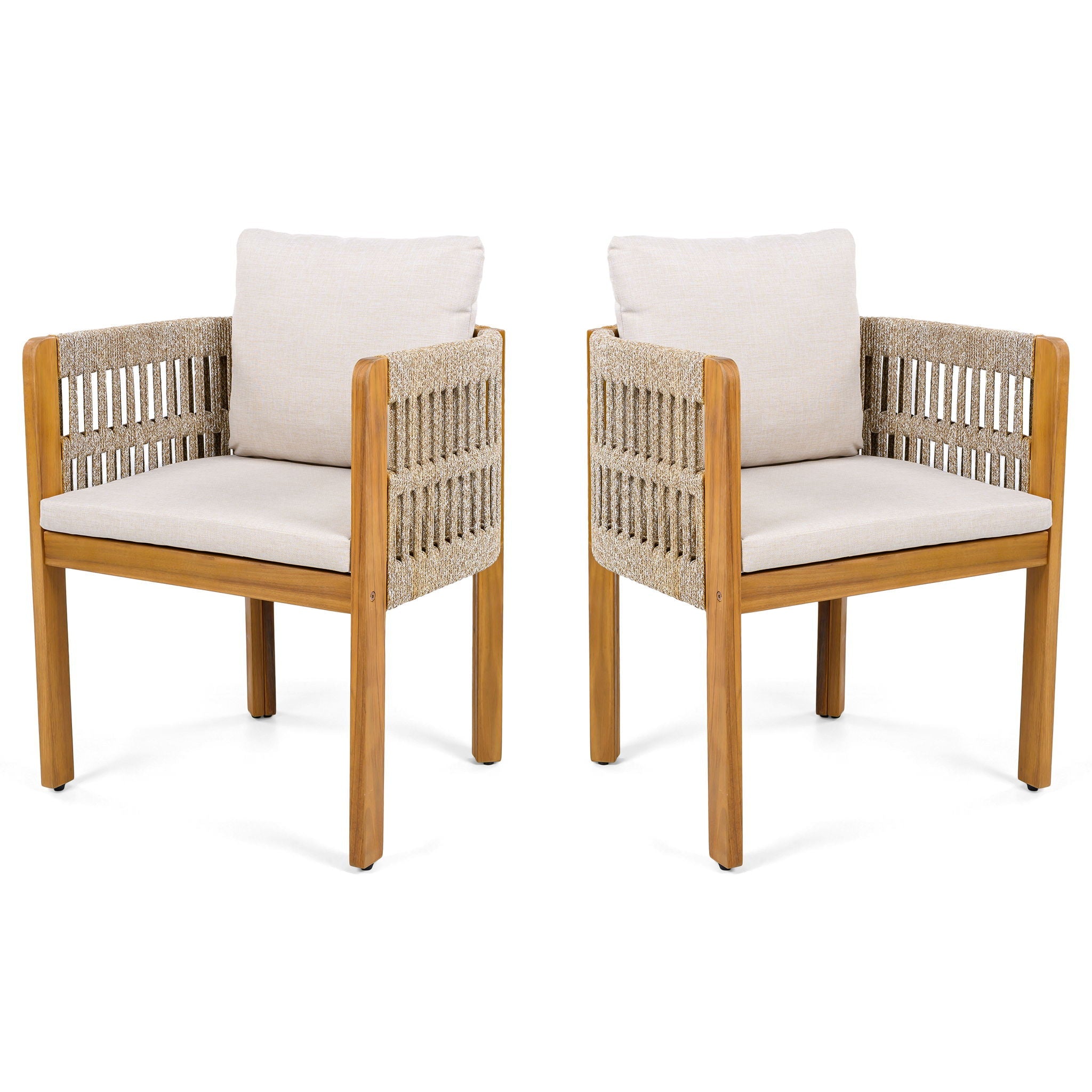 Outdoor Dining Chairs With Mix Rope Handles (Set of 2)