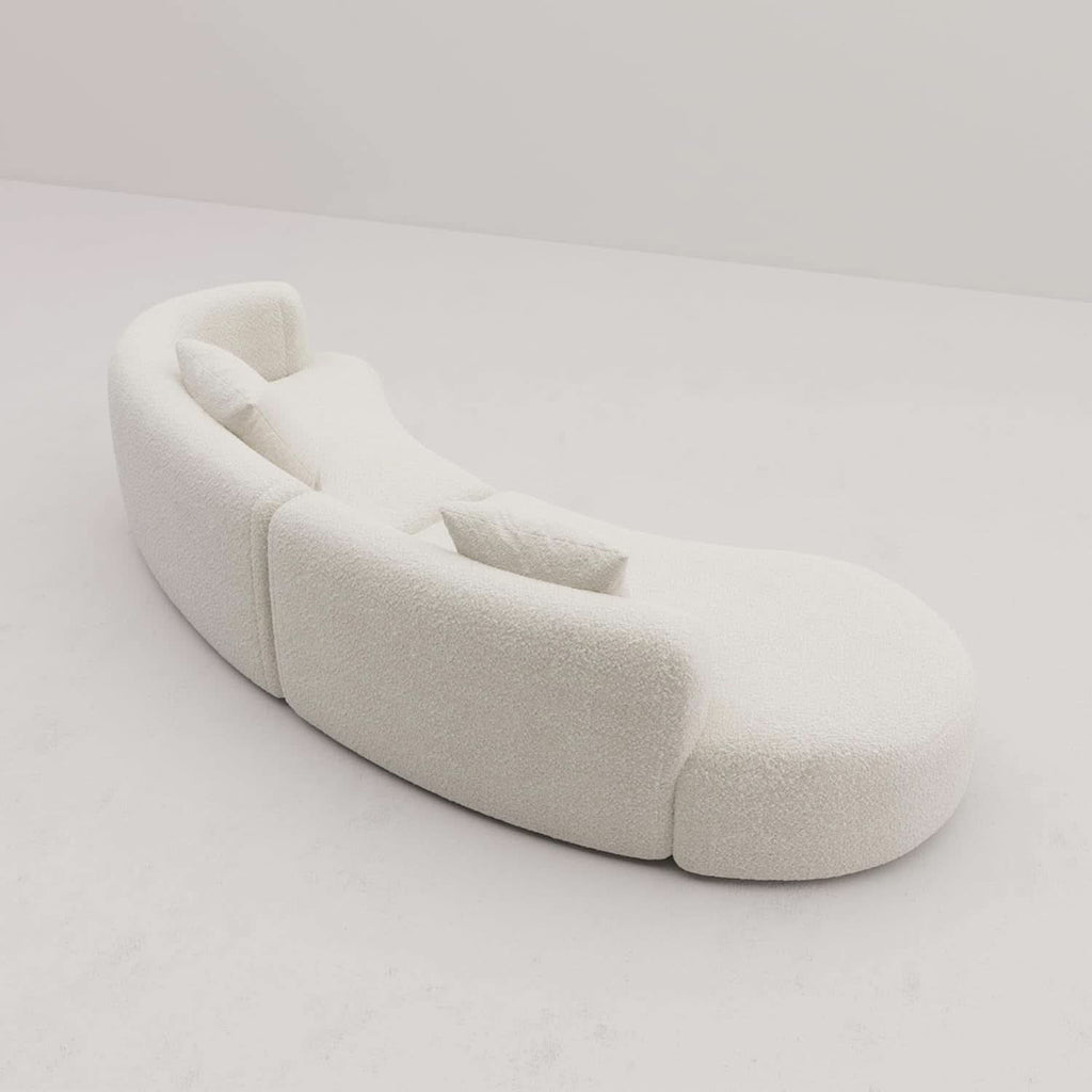 White Boucle Curved Sectional Sofa Modular Living Room