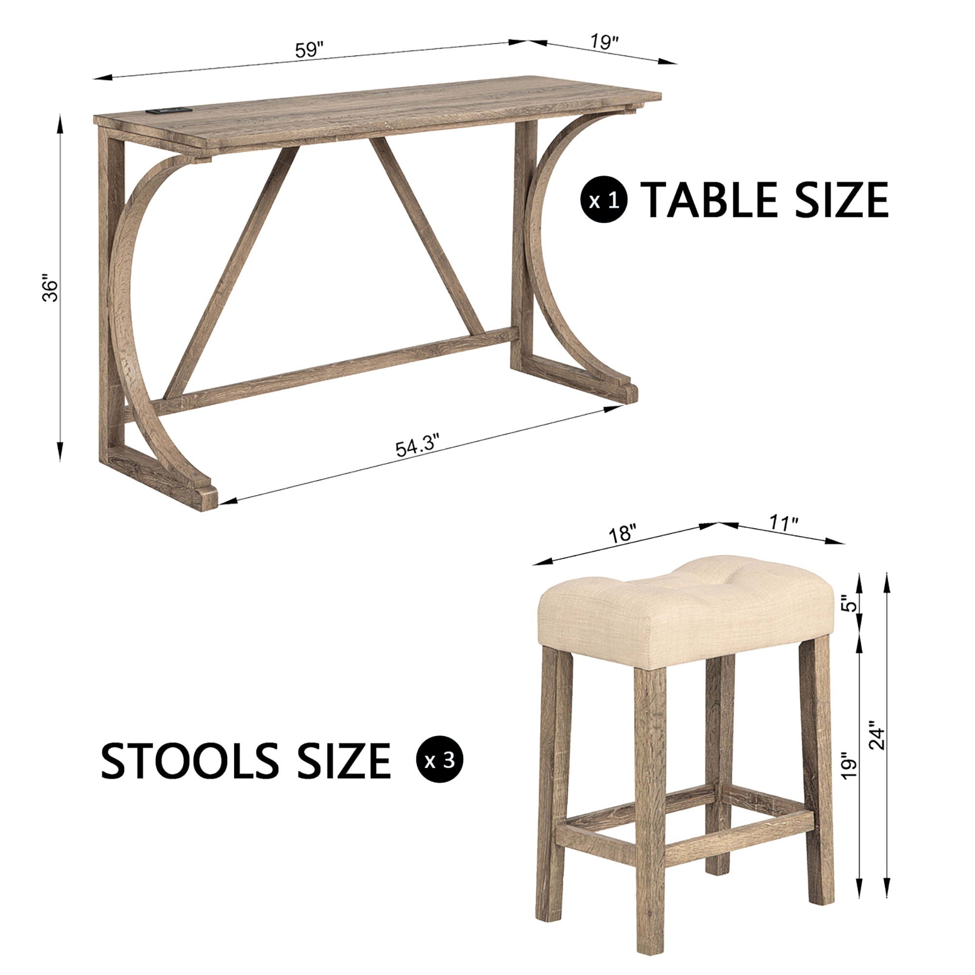 Bar Table Set With 3 Padded Stools