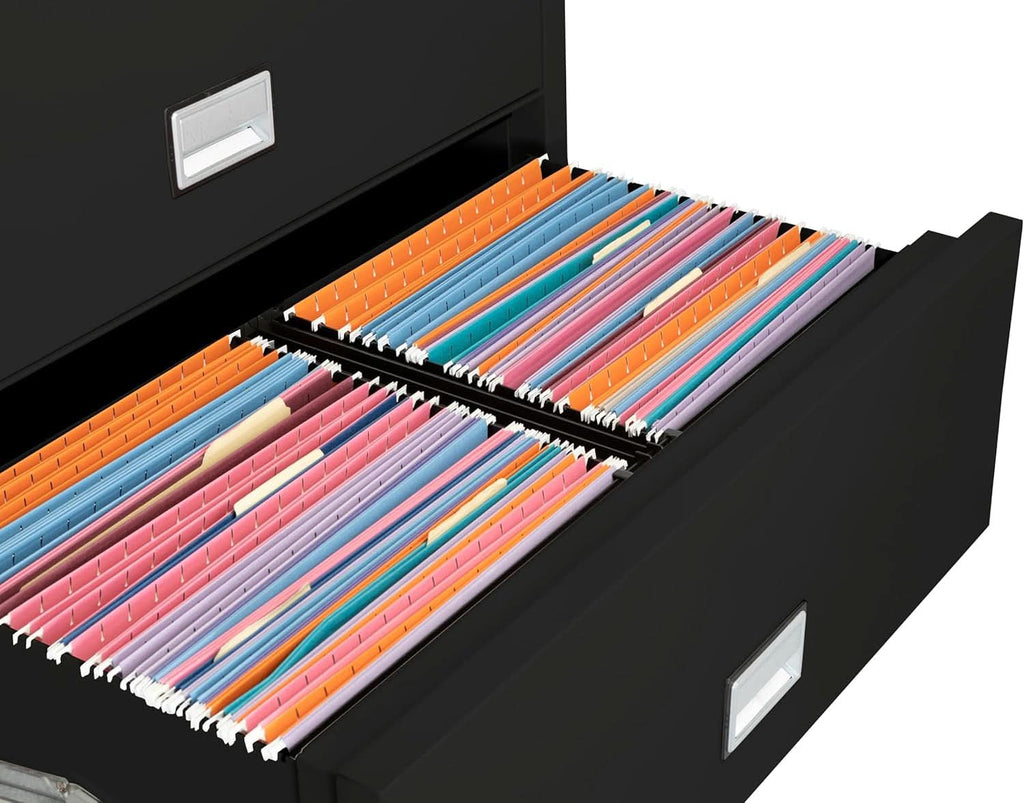 38 Inch Lateral 4 Drawer Fireproof File Cabinet With Key Lock Black