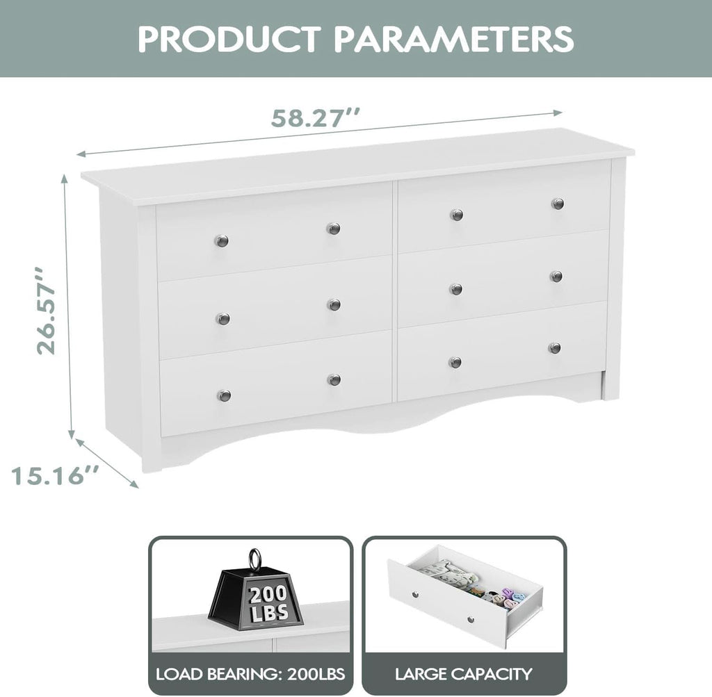 Dresser With 6 Drawers And TV Stand White Wood Storage