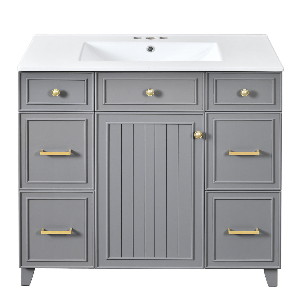 Bathroom Vanity With Ceramic Sink, Soft Close Doors, Adjustable Shelves