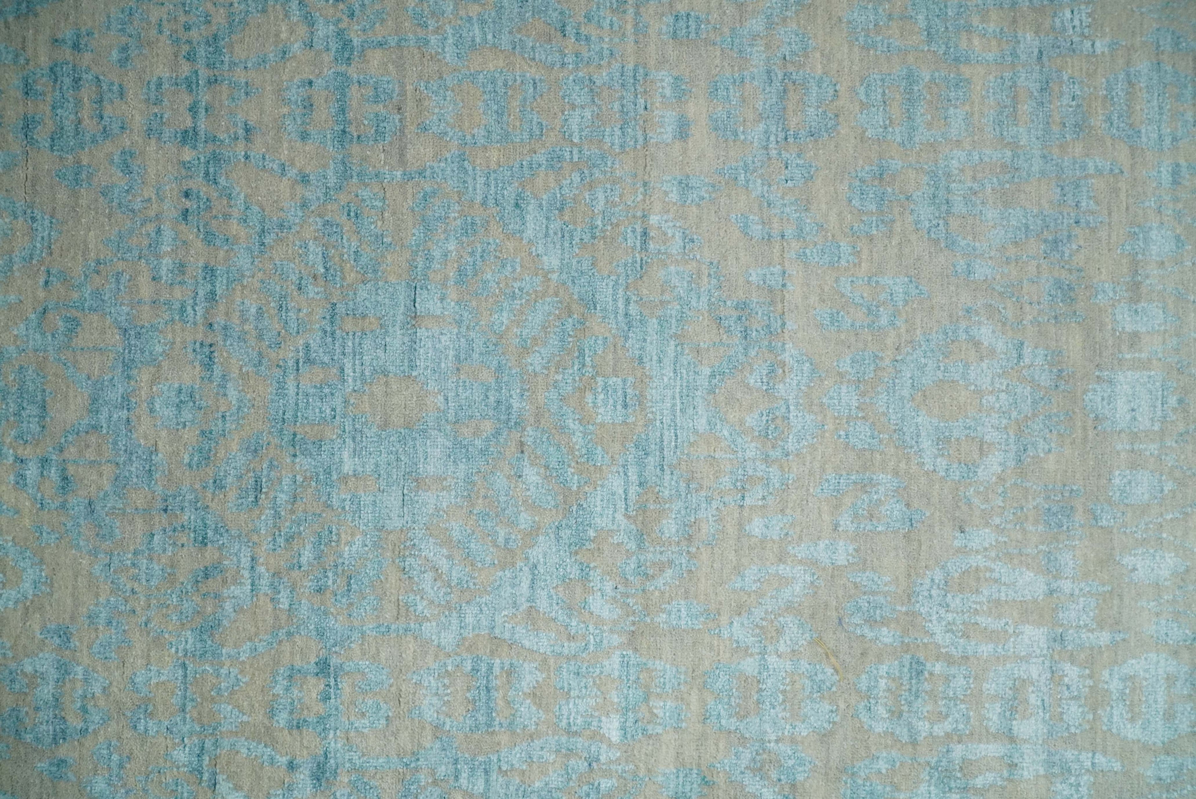 3x8 Fine Hand Knotted Camel and Blue Traditional Persian Style Antique Wool and Silk Rug
