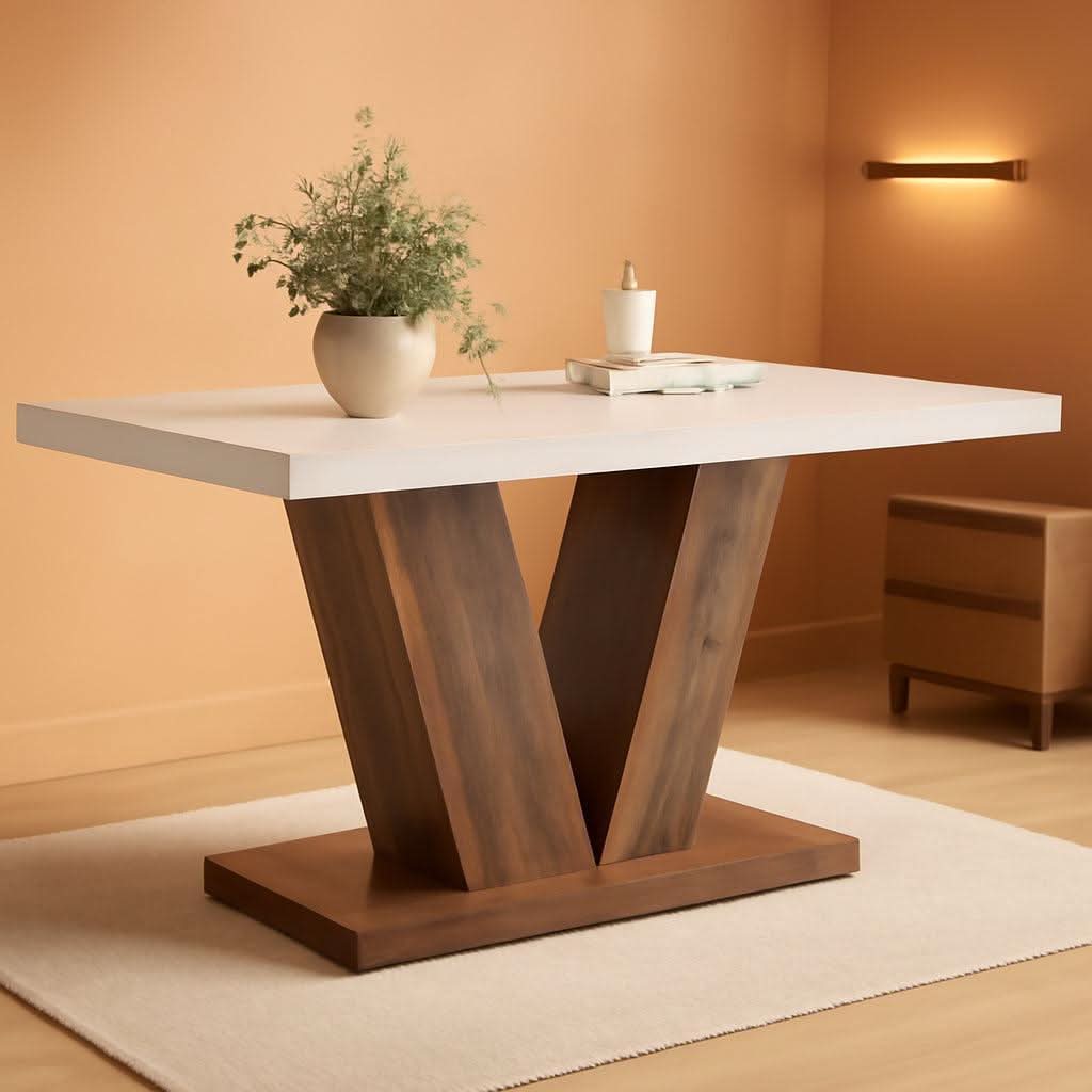 47 Inch White Rectangular Dining Table With Rustic Pedestal
