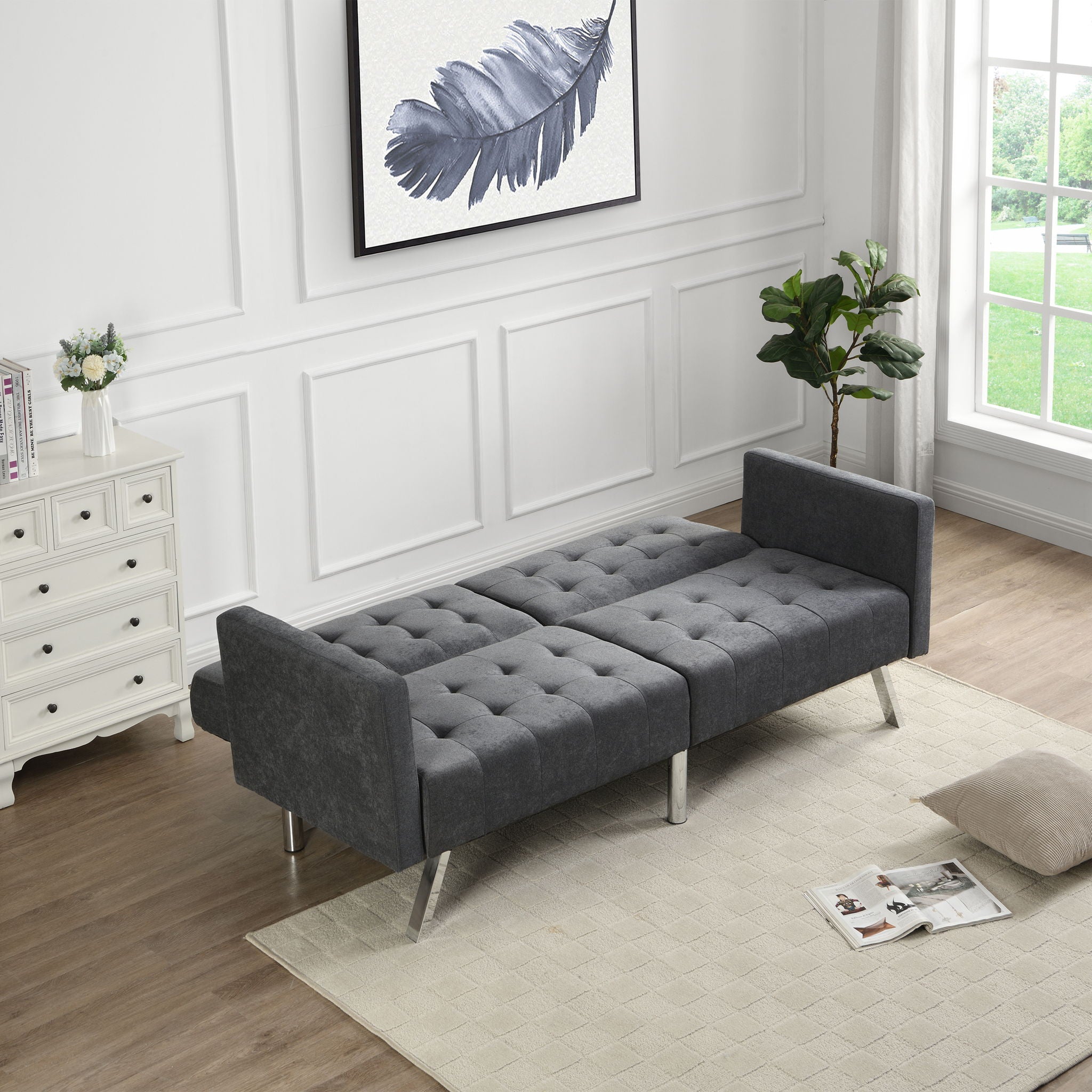 Sofa Bed Convertible Folding Lounge Couch Loveseat Sleeper Sofa Armrests - Dark Gray