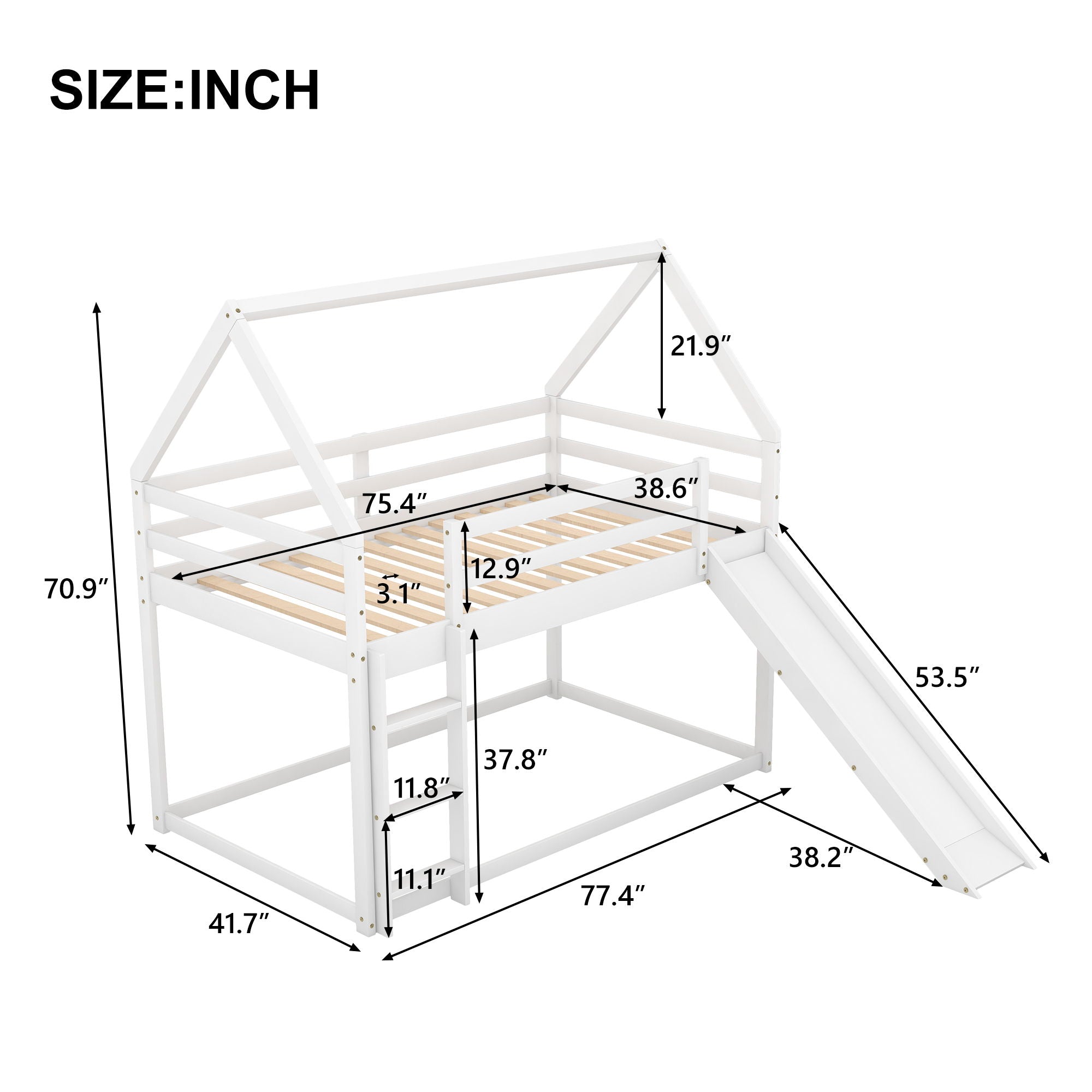 House Shape Bunk Bed With Slide And Ladder
