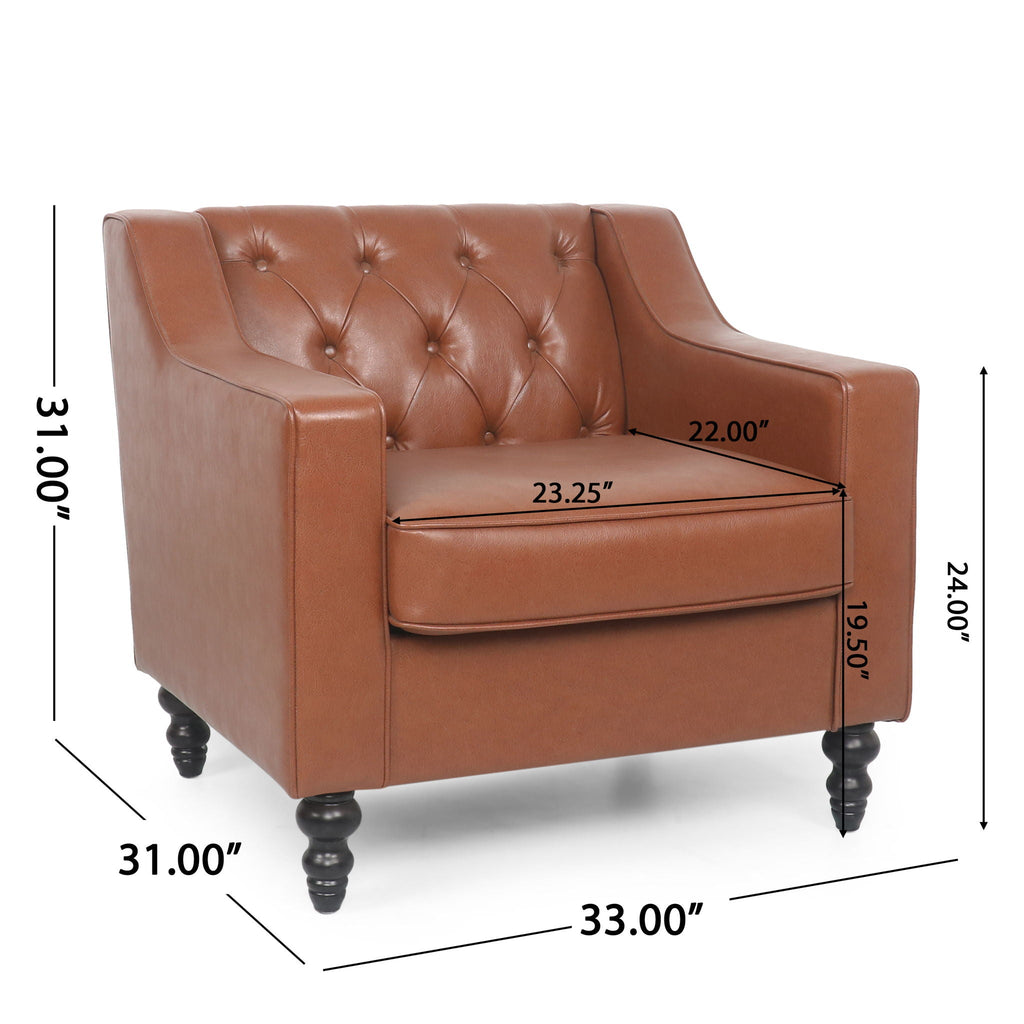 Contemporary Club Chair With Button Tufting And Birch Wood Legs