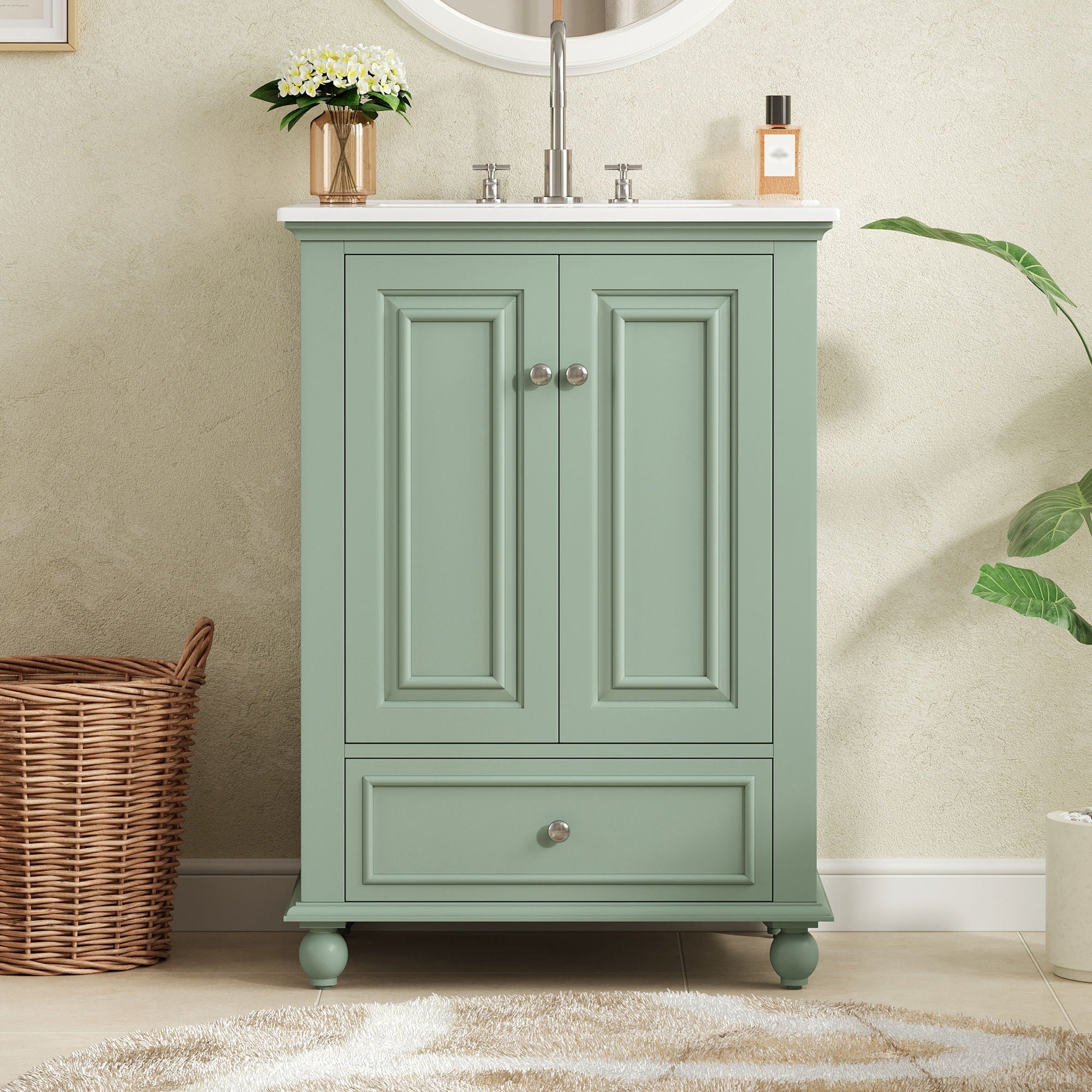 Modern Bathroom Vanity With Sink, Cabinet With Drawer And Dividers, Rectangular Storage Unit