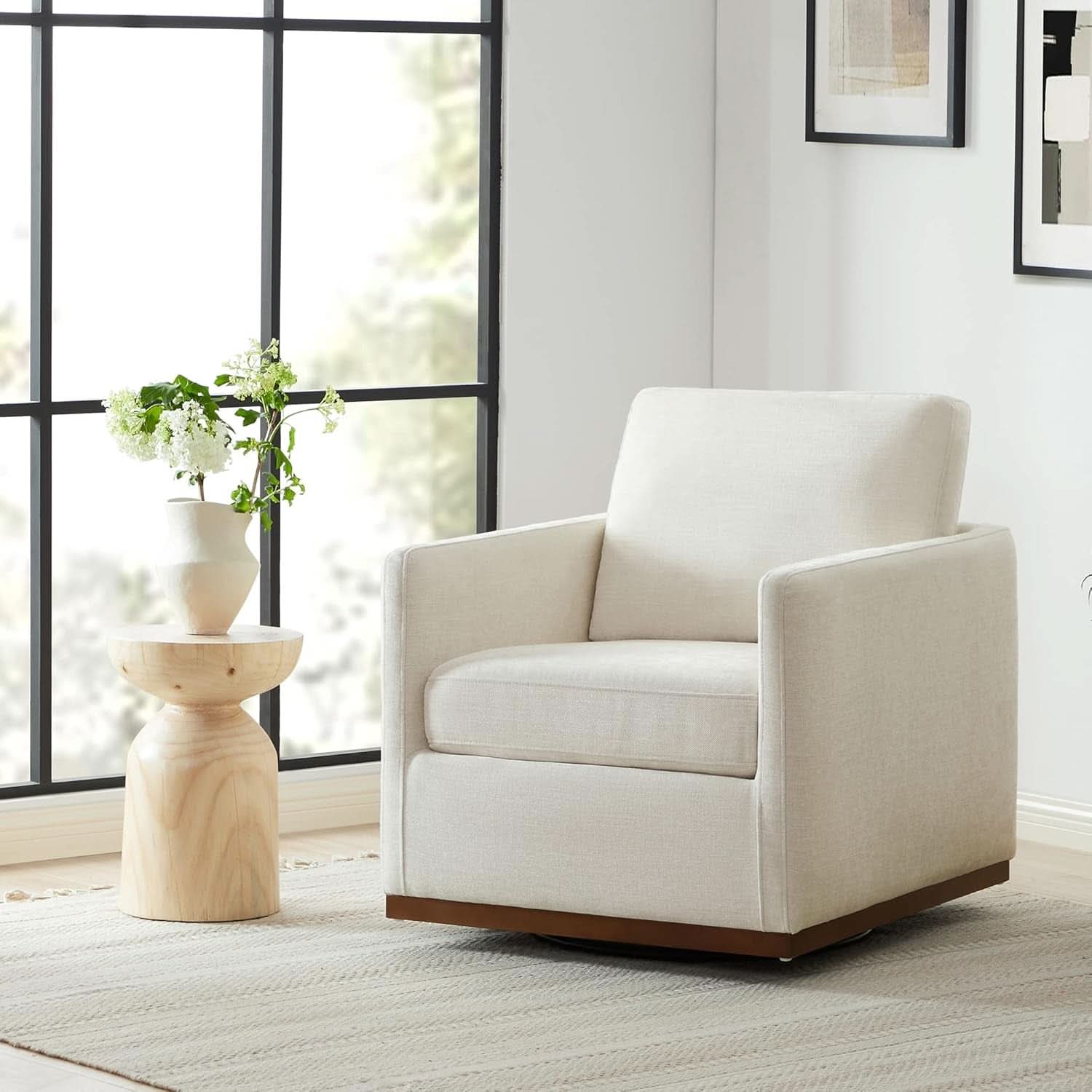 Swivel Linen Accent Armchair Mid Century Modern 360 Swivel