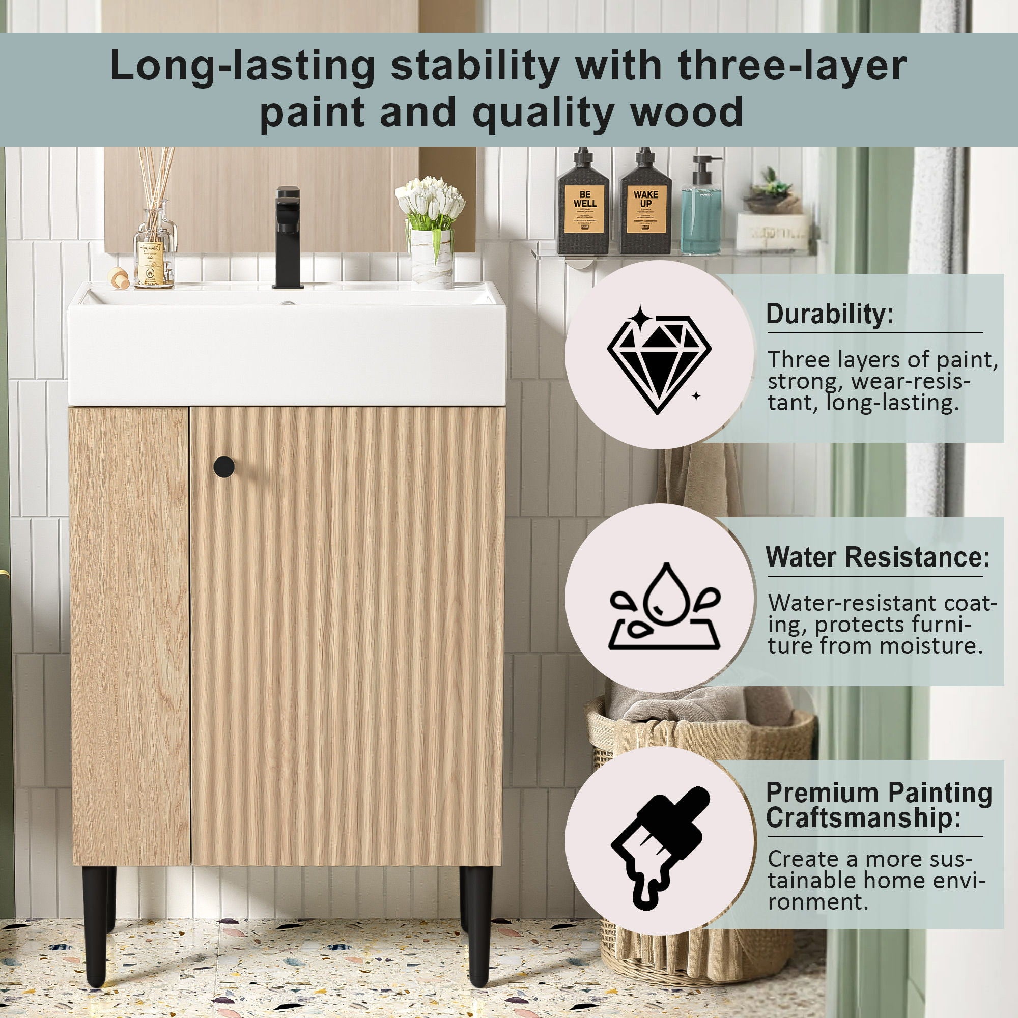 Bathroom Vanity, Combo Cabinet, Bathroom Storage Cabinet, Single Ceramic Sink