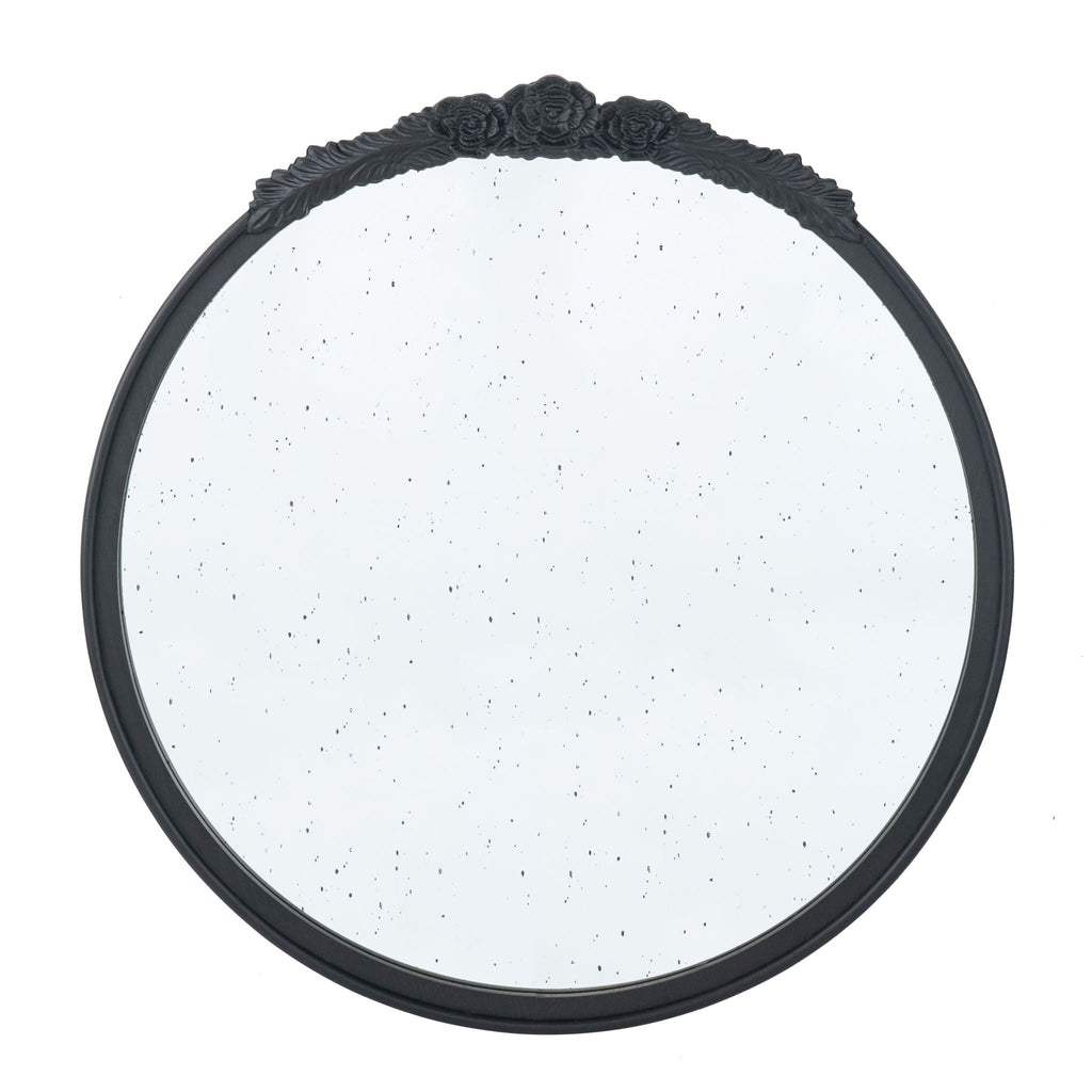 Round Hand Carved Rose Antique Mirror Frame, Wall Mirror For Live Space
