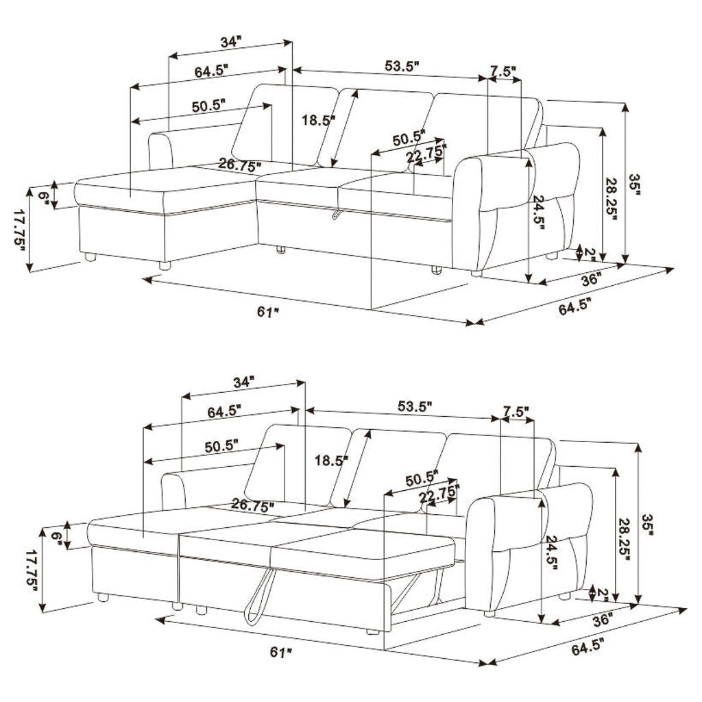 Kenna- Sleeper Sectional Sofa With Storage Ottoman