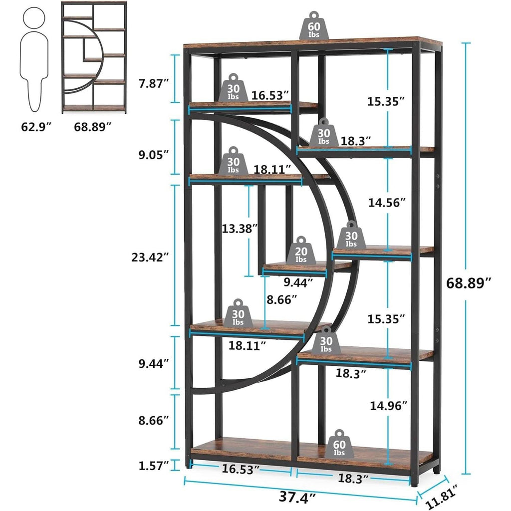 Industrial Black 5 Tier Etagere Bookcase For Living Room