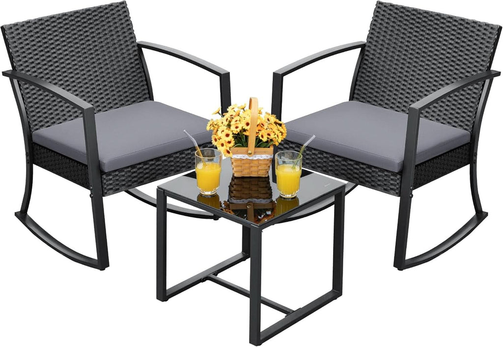 All Weather Outdoor Rocking Chair Set with Cushions