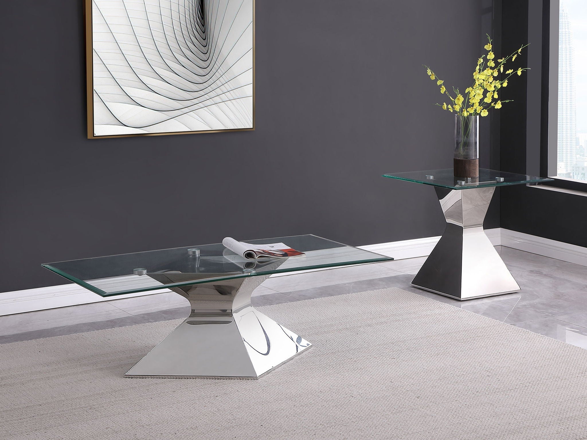 Jenny 2-piece Rectangular Coffee and End Table Set Chrome