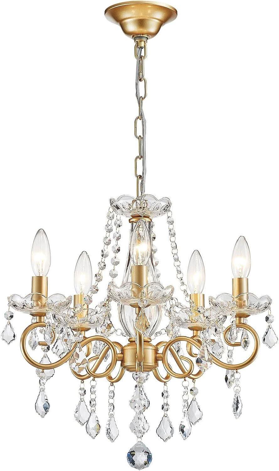 Gold Mini Crystal Chandelier With Five Bulbs Living Room