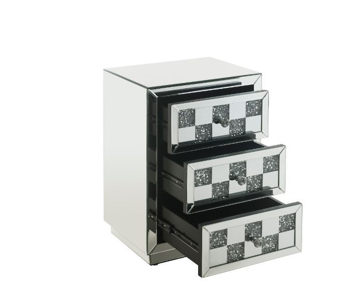 Noralie - 18" X 14" Accent Table With Faux Diamonds - Mirrored