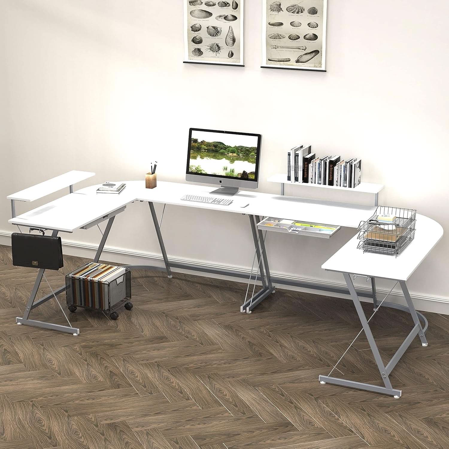 Vista L Shape Desk With Removable Monitor Stand White