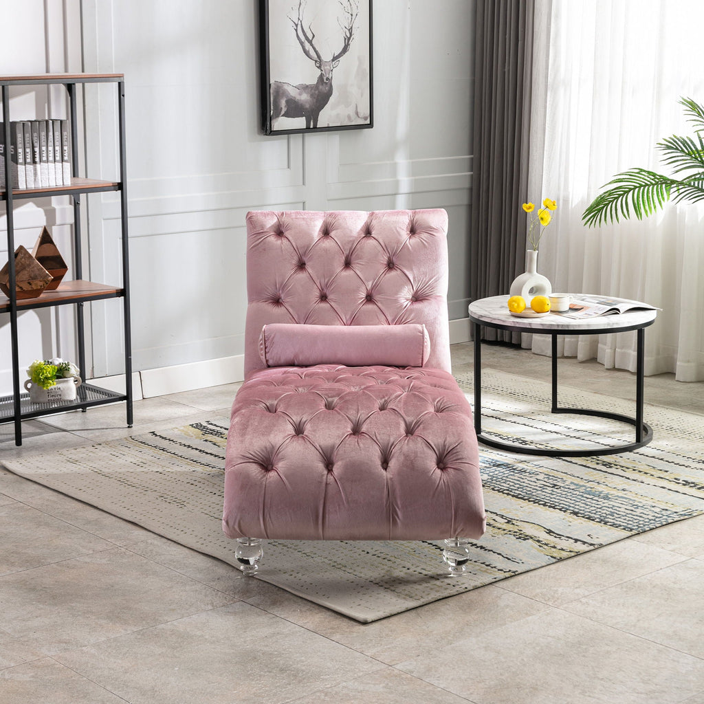 Chaise Lounge Indoor, Button Tufted Upholstered Chaise Lounge Chair With Pillow