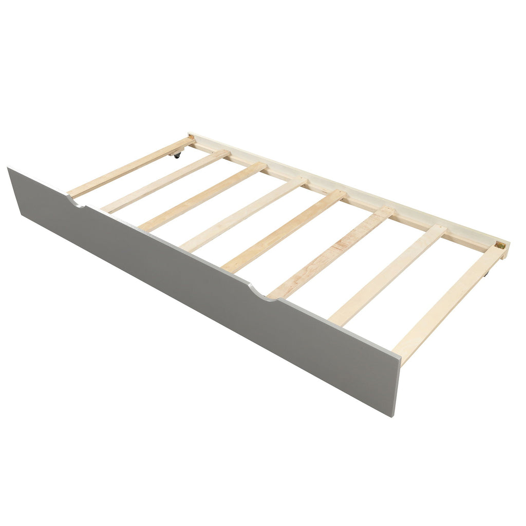 Platform Bed With Twin Trundle And Frame, Twin Size - Gray