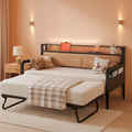 Twin Daybed With Trundle And Charging Station In Natural Wood